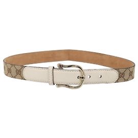 Ceinture GUCCI GG Canvas 36.6"" Beige Gold 189790 497717 Auth hk4074
