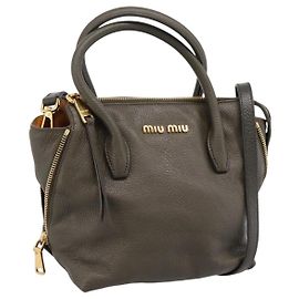 Miu Miu Handtasche Leder 2way Khaki Gold Auth 201966A