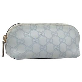 GUCCI GuccissimaGG Pouch Leather Light Blue Gold Tone 141811 Auth 199511