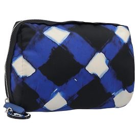 Borsa a Pochette CHANEL Nylon Blu Argento CC Auth bs36940V