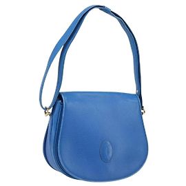Bolso de hombro CARTIER Must Line de cuero azul y tono dorado Auth 199340