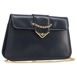 Borsa a tracolla CARTIER Sapphire Line Chain in pelle blu navy e oro Auth 201887A