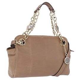 Bulgari Borsa Tote a Spalla con Catena BVLGARI in Pelle 2way Beige Tono Oro Auth 202093A