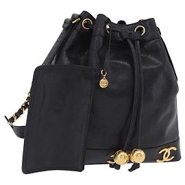Bolso de hombro CHANEL Triple Coco Chain en piel Caviar Negro y Dorado CC Auth yk20817SAV