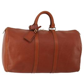 LOUIS VUITTON Epi Keepall 50 Boston Bag Brown M42968 LV Auth 200906