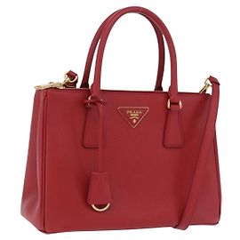 PRADA Galleria Handtasche aus Saffiano-Leder 2way Rot Gold Auth 199932V