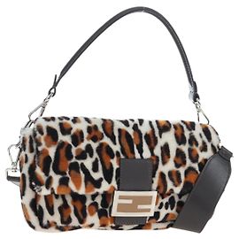 Sac FENDI Mamma Baguette motif léopard en cuir Harako 2 voies Auth yk20769SM