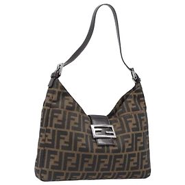 FENDI Zucca Canvas Mamma Baguette Schultertasche Schwarz Braun Auth 199886V