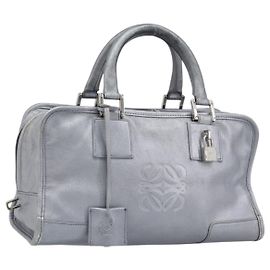 LOEWE Amazona 28 Handtasche Leder Silber Gold Auth 200992V
