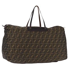 Borsa Tote FENDI Zucca Canvas Nylon Marrone Nero Auth 197867