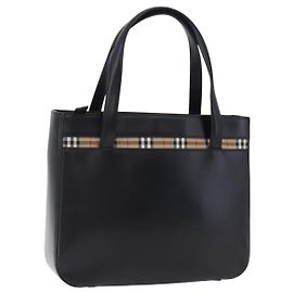 Burberrys Nova Check Handtasche Leder Schwarz Beige Auth 202233