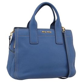 Bolsa de Mão Miu Miu Vittero Dino Leather 2way Blue Gold Auth 201907V