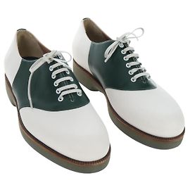 Salvatore Ferragamo Saddle Shoes aus Leder Grün Auth 199854M