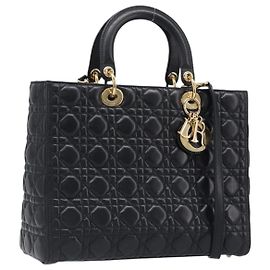 Borsa Christian Dior Lady Dior Canage in pelle d'agnello 2way Nero Oro Auth 199180M