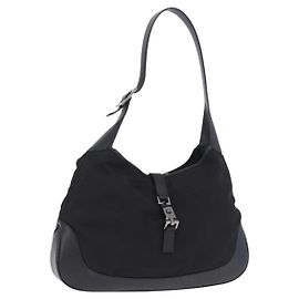 Borsa a tracolla GUCCI Jackie Nylon Nero Argento 001 3346 Auth am12516V