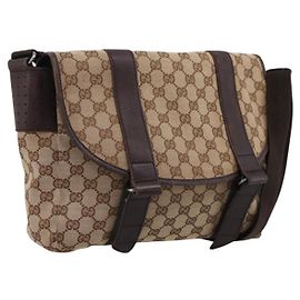 Bolsa de Ombro GUCCI GG Canvas Bege Silver 145859 Auth hk4060