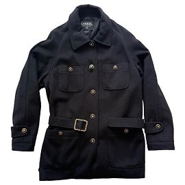 Chanel Vintage Black Cashmere Belted Jacket