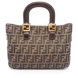 Bolsa Fendi Zucca Castanha e Preta de Couro e Tela