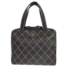 Chanel Surpique Zip Around Satchel Quilted Leather Medium
