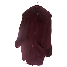 Revillon Long Wool Coat with Mink Trim