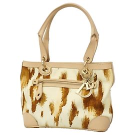 Borsa a mano Christian Dior in tela marrone chiaro