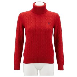 Ralph Lauren roter Rollkragenpullover Zopfstrick