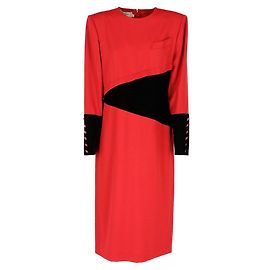 Vestido Mila Schön de lana roja y terciopelo negro