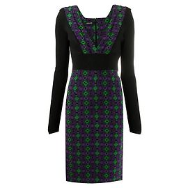 Versace Black and Purple Geometric Viscose Midi Dress