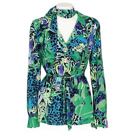 Camisa Ken Scott de nailon verde estampado animal