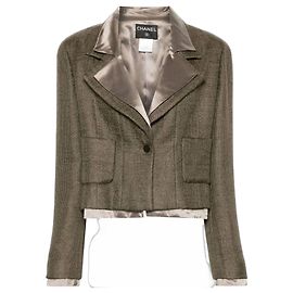 Chanel Cropped Mohair Wool Blazer Khaki