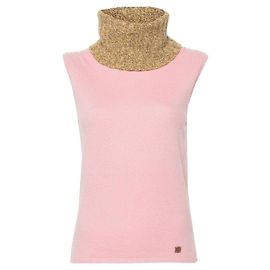 Top de punto de cachemira rosa Chanel cuello alto