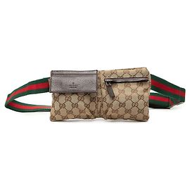 Borsa cintura Gucci GG Canvas Web con doppia tasca Beige