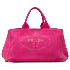 Bolso Tote Satchel Prada Canvas Canapa Logo Rosa