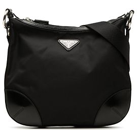 Borsa a tracolla Tessuto con rifiniture in pelle Prada nera