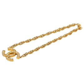Chanel CC vergoldete Halskette mit Strass-Anhänger