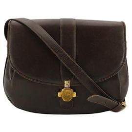 Gucci Borsa a tracolla crossbody vintage in pelle marrone con patta a scatola