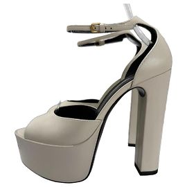Autre Marque Saint Laurent Jodie Sandali con Plateau in Pelle Crema