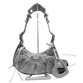 Balenciaga Le Cagole XS Sac à Épaule - Daim Gris et Strass