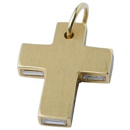 Autre Marque Pingente de Cruz Vintage em Ouro Amarelo com Diamantes Baguette