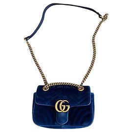 Gucci Piccola borsa a tracolla Marmont in velluto blu reale