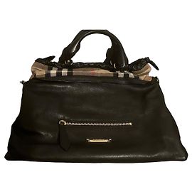 Borsa Burberry in pelle nera e tela Haymarket