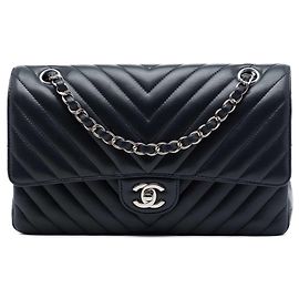Chanel Blue Medium Classic Chevron Lambskin Double Flap