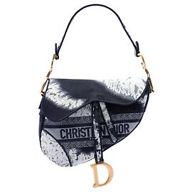 Autre Marque Borsa Saddle Dior in tela blu ricamata tie dye
