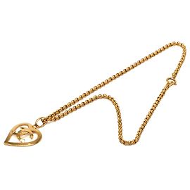 Chanel Gold Gold Plated CC Herz-Anhänger Halskette