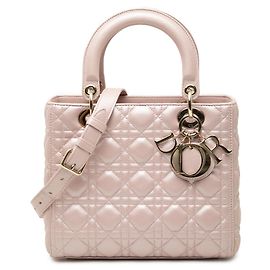 Autre Marque Dior Pink Medium Pearlescent Lambskin Cannage Lady Dior