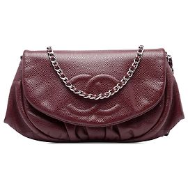 Chanel Red CC Caviar Half Moon Wallet on Chain