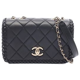 Chanel Black Quilted Lambskin Whipstitch Single Flap