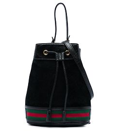 Borsa secchiello Gucci Ophidia Small in camoscio nero con Web