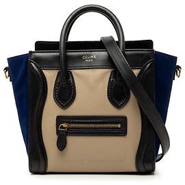 Céline Celine Nano Luggage Tote in pelle di vitello tricolore e camoscio Beige