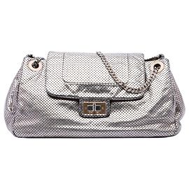 Chanel Silver Metallic Perforated Calfskin Reissue 2.55 Drill Accordion Flap